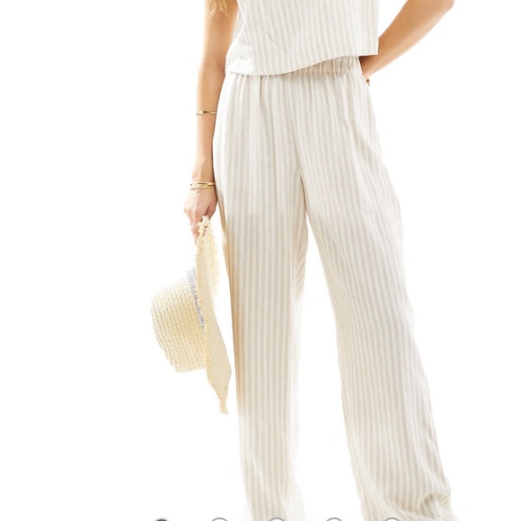 Abercrombie & Fitch Pants - Abercrombie & Fitch Beige Stripe Linen Blend  Wide Leg Pants Women's Size XXL
